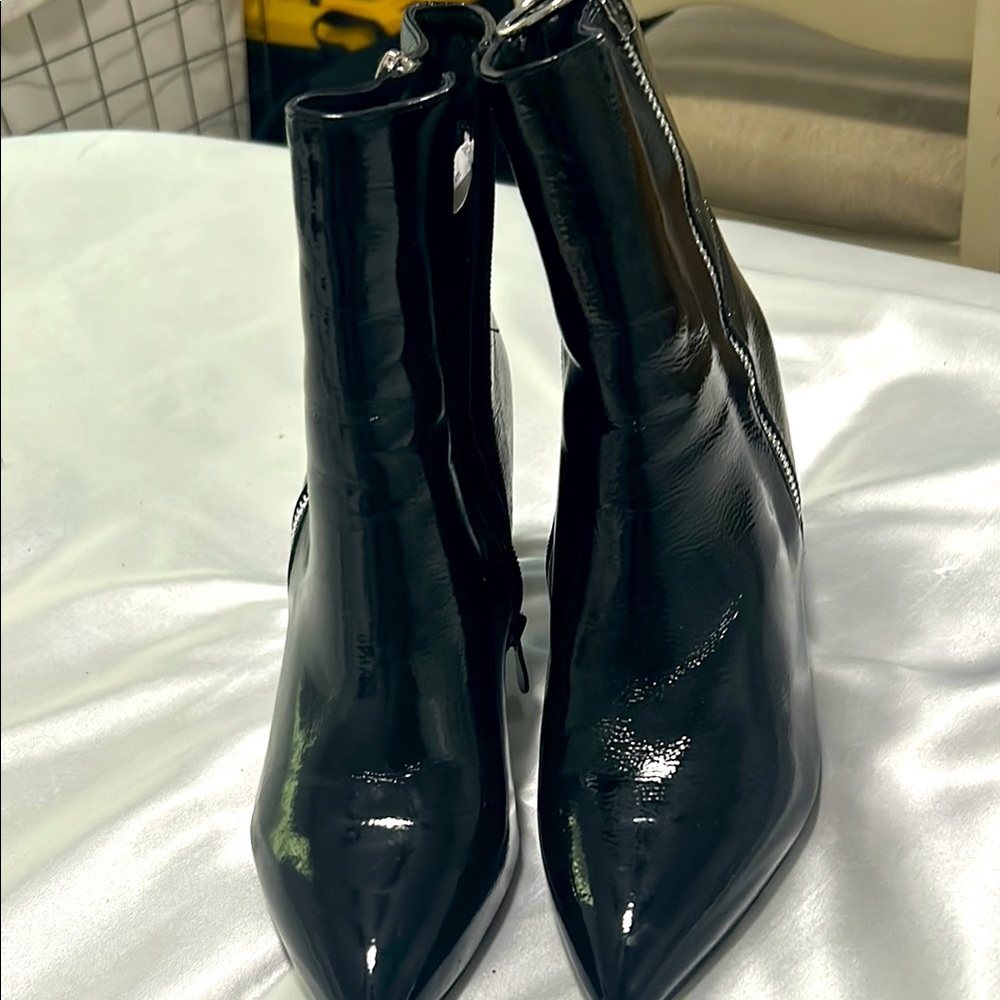 Black Patent Leather Ankle Boots